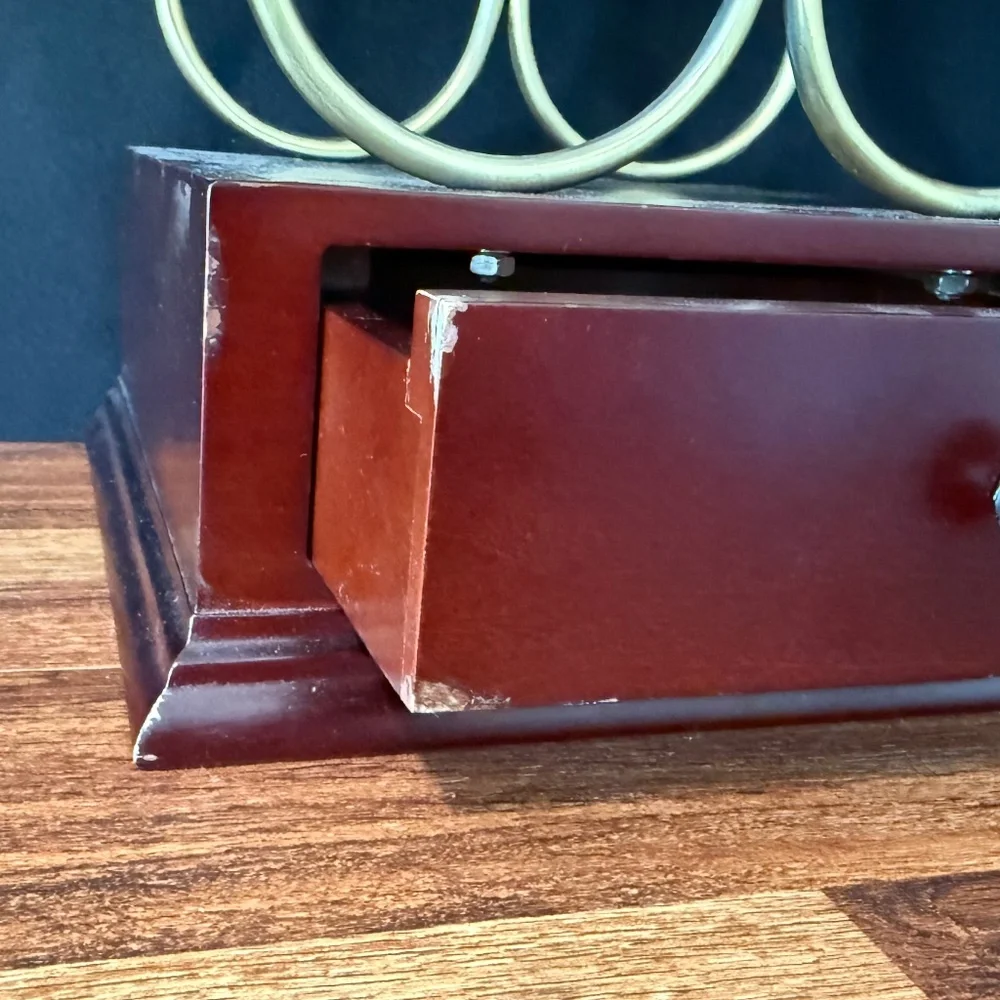 Red Cherry Wood & Brass 3 Bottle Wine Rack